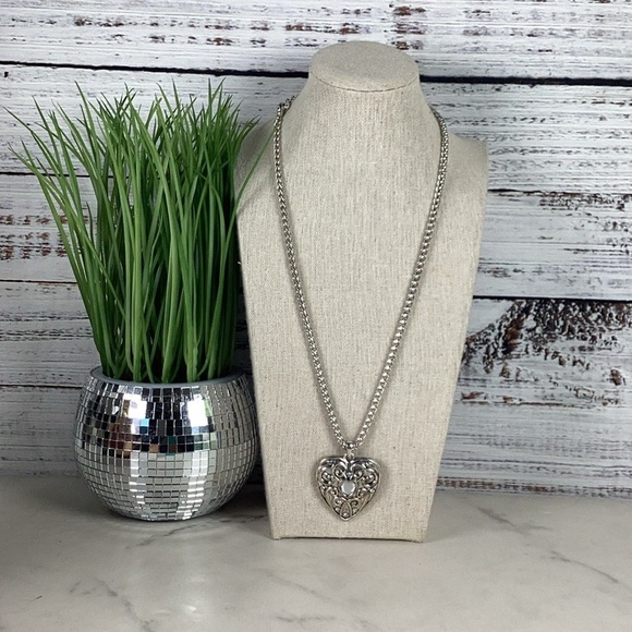 Vintage Romantic Silver Heart‎ rhinestones Necklace Chain - Picture 12 of 12